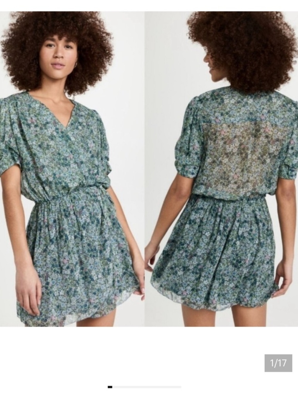 Zadig & Voltaire Green Floral Mousseline Mini Dress 100% Viscose Size S
